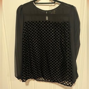 Sheer black polka dot Crimeaux top. Size small